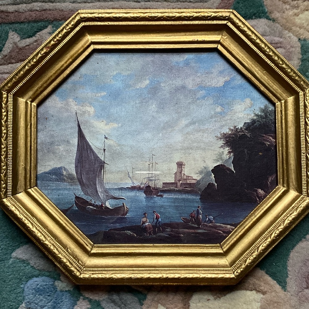 Vintage Framed Under Glass Italian Boat Scene Print